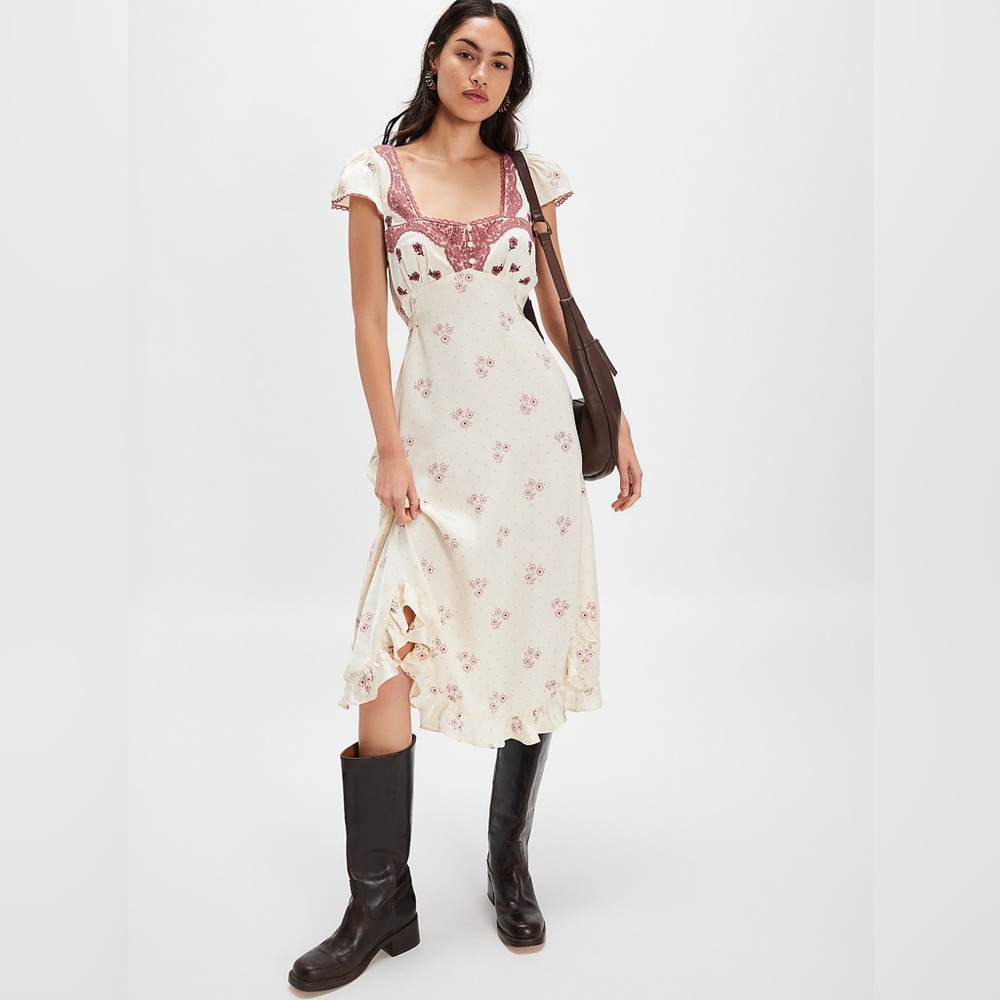 Free People Haven Midi Dress Ivory Floral Lace
Satin Slip NWT S